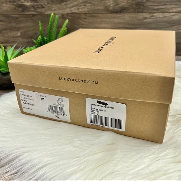 NIB Lucky Brand Diedrah Lug Sole Oiled Suede Lace Up Combat Boot Dune - Picture 11 of 12